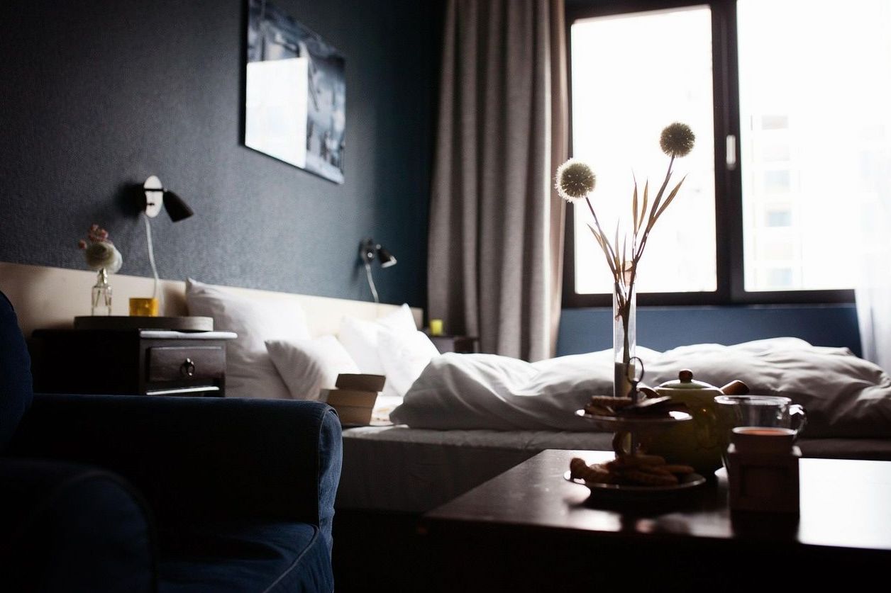 Second bedroom with queen bed and built-in window seat